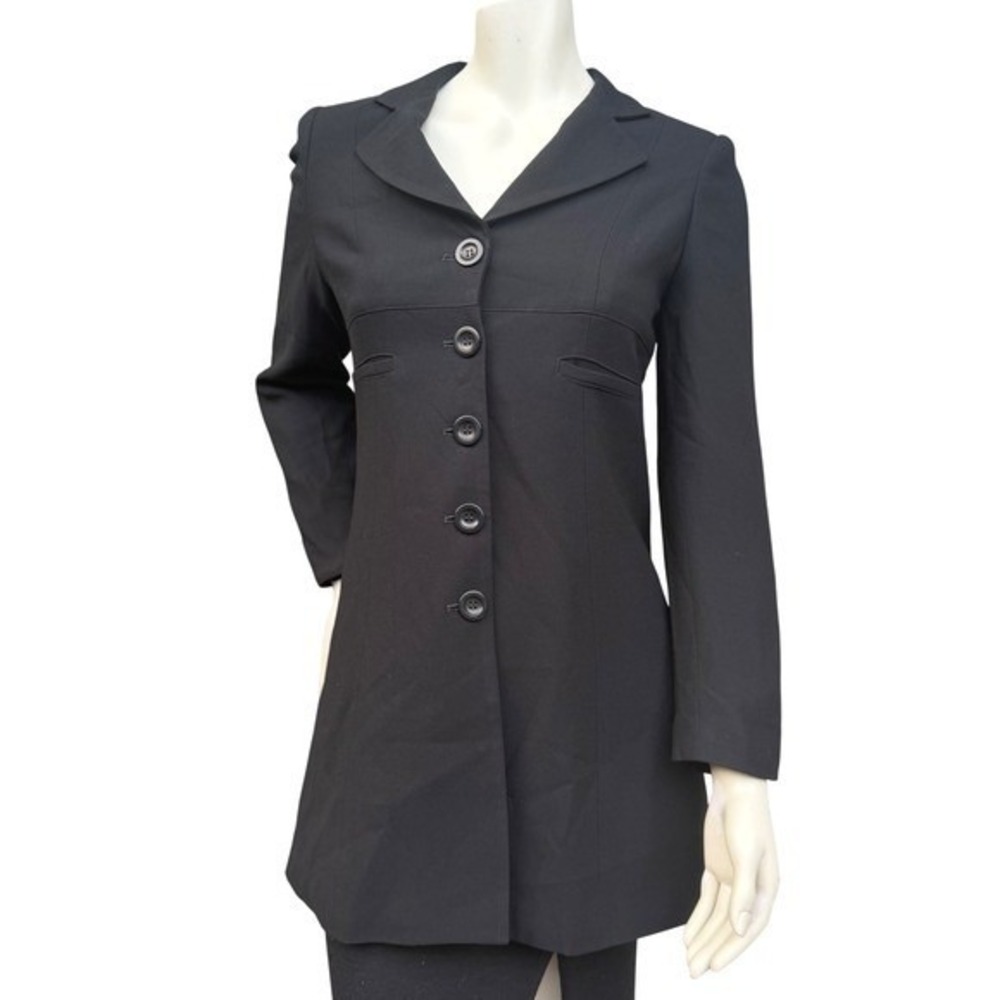 Bebe Vintage 90's Blazer Longline Jacket V-neck Black Tailored Office Siren  4